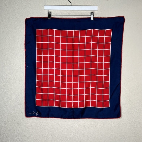 VTG Jean Casanave Signed Silk Scarf Blue Red Geometric 27x27 Hand Rolled Japan - Picture 5 of 7